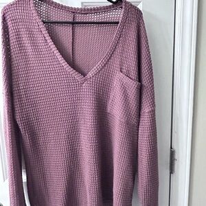 Purple V-Neck Waffle Knit Sweater